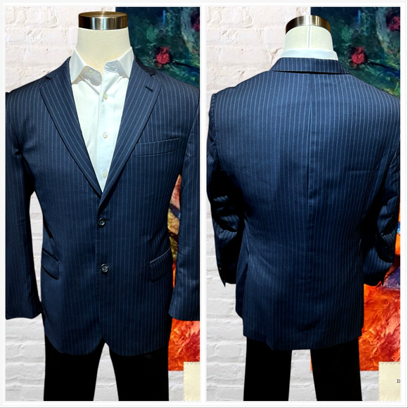 Burberry London 42R Navy Royal Cobalt Blue Multi-Stripe Designer Blazer Jacket - Picture 6 of 15
